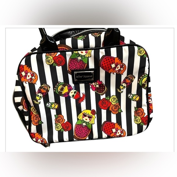 Betsey Johnson Striped Doll & Rose Toiletry, Makeup Bag - Picture 2 of 16